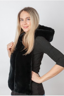 Black rex fur hood-scarf